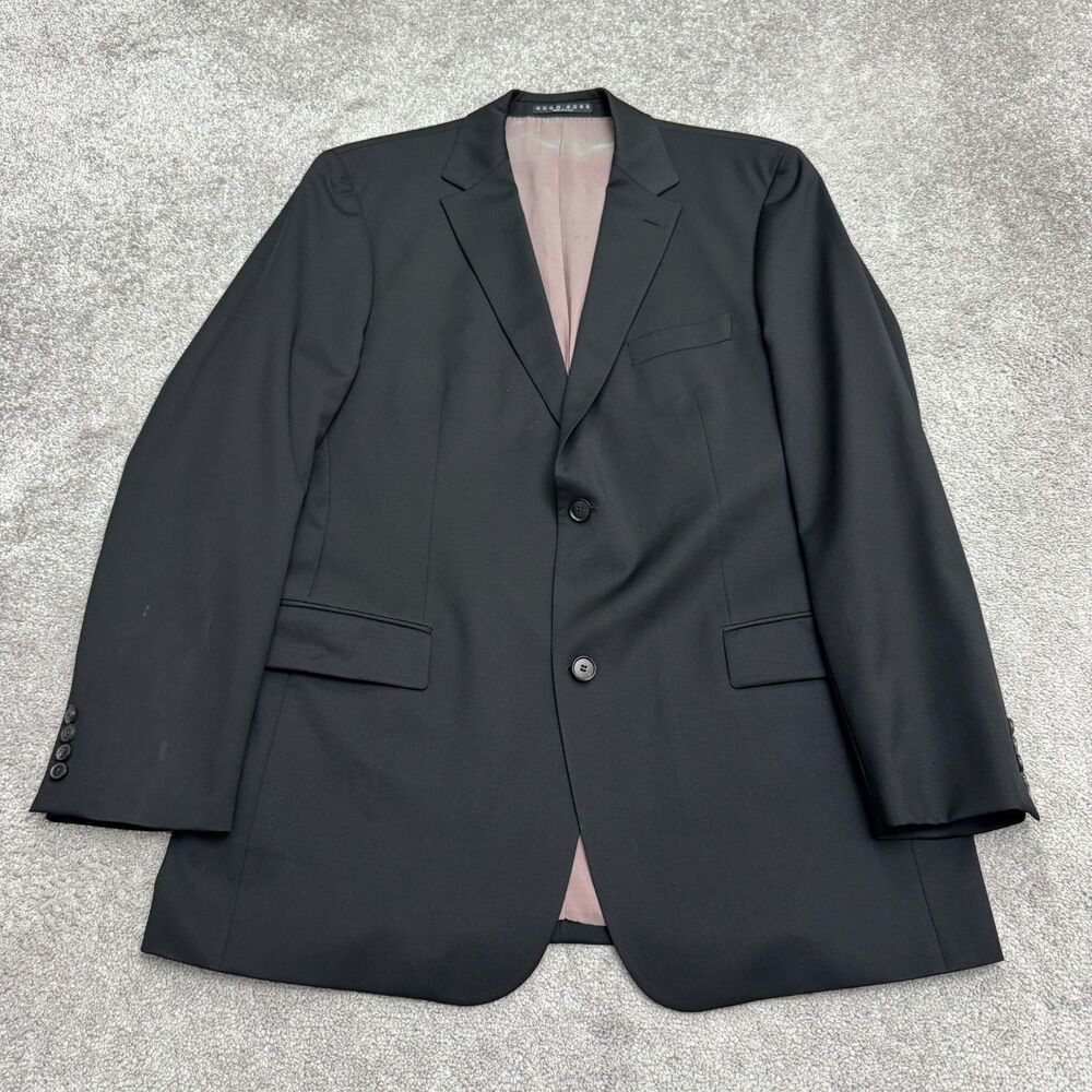 Hugo Boss Two Button Suit Jacket Men 44L Black 100% Virgin Wool Notch Lapel USA